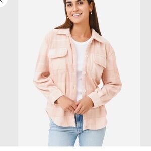 Z Supply Women's Light Pink Plaid Button Down Shirt